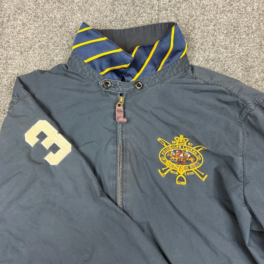 Vintage Polo Ralph Lauren Mens XL Navy Blue Harrington Crest Jacket Embroidered